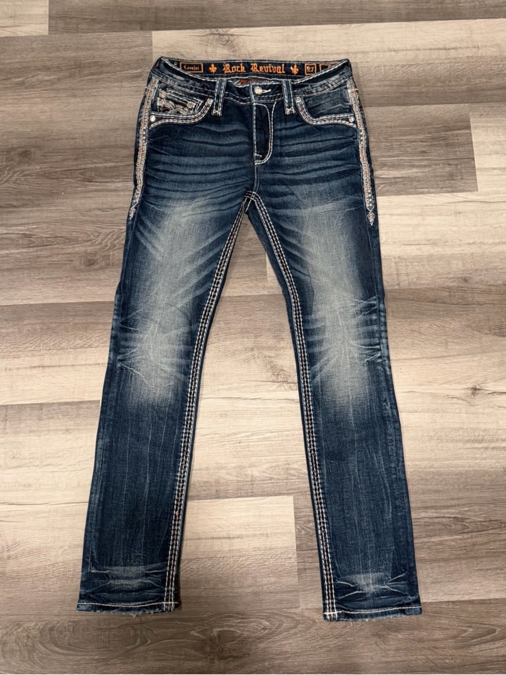 Rock Revival Womens Lorelei Mid Rise Straight Embellished Jeans Size 27